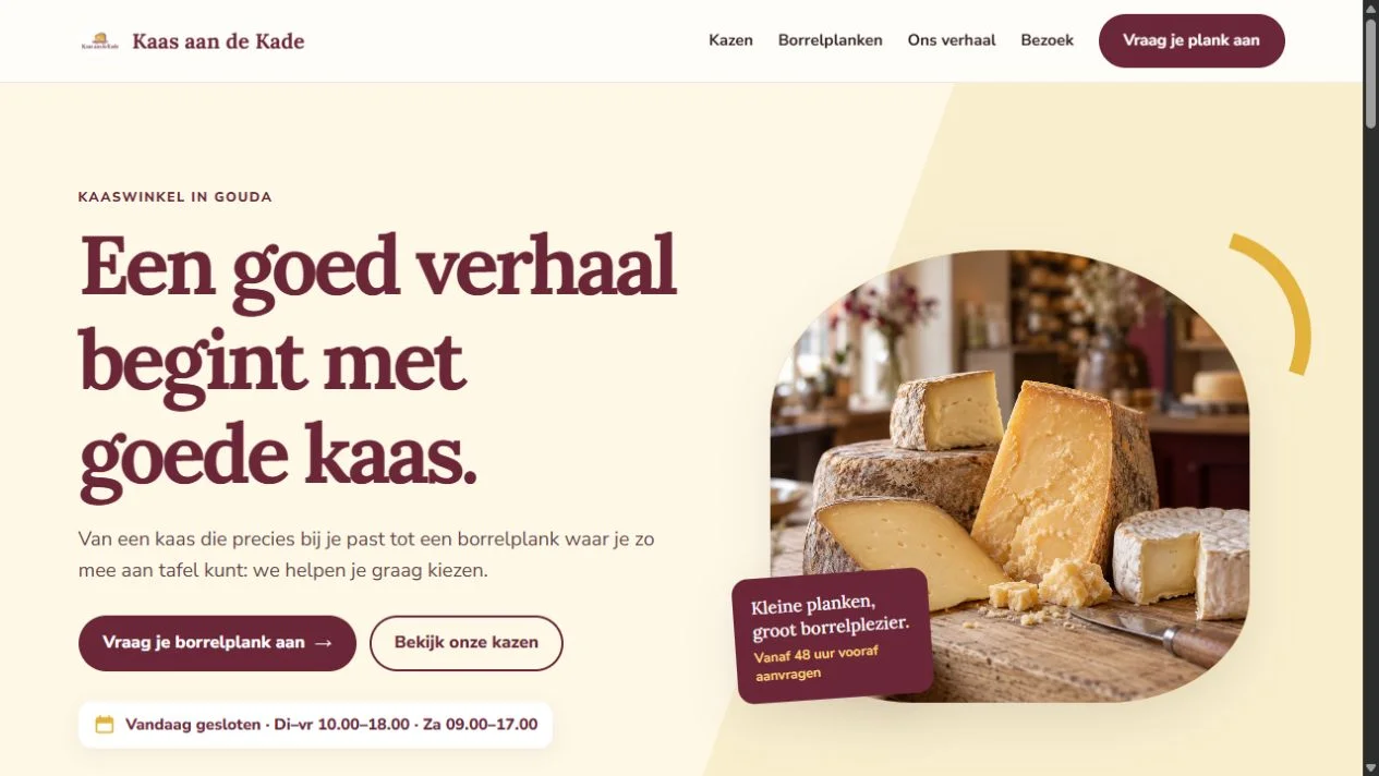 Homepage van Kaas aan de Kade